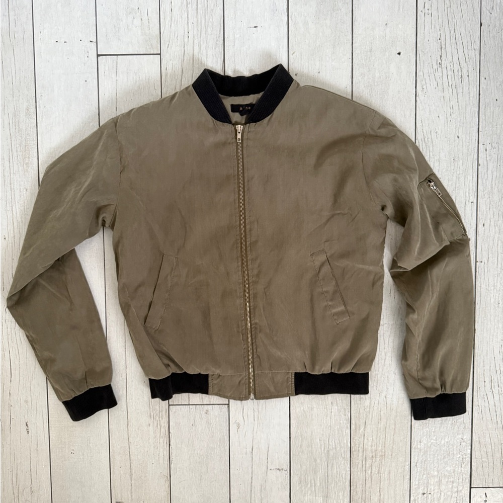 Women’s Khaki Bomber Jacket with Black Trim